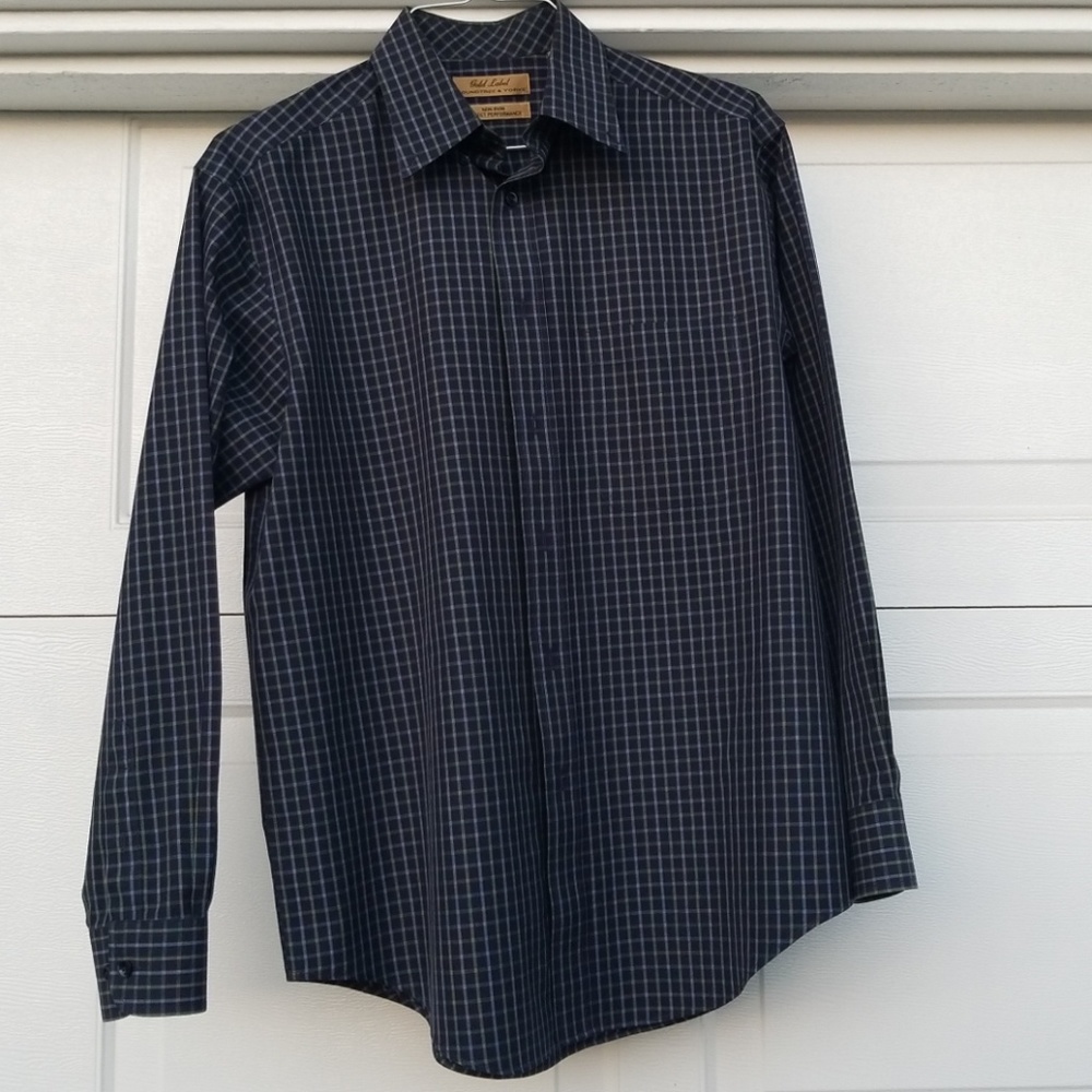*Donated* Roundtree & Yorke L/S DkBlueWhtLimeChckM